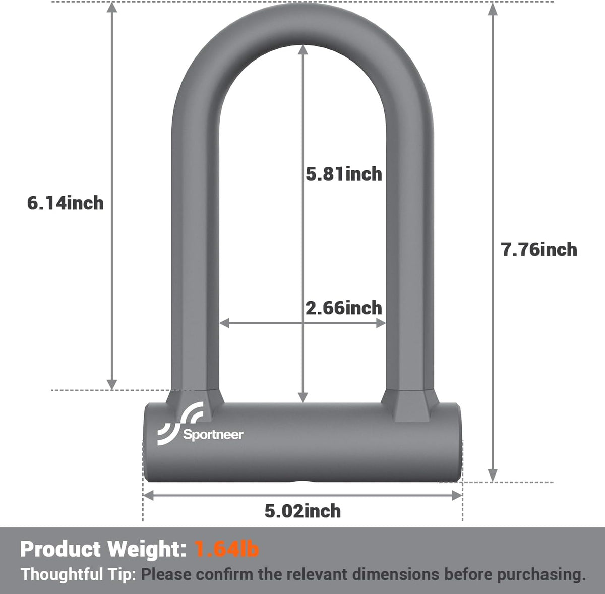 Sportneer Bike Lock: 17mm Heavy Duty Bike U Lock - High-Security Anti-Theft with 12mm x1.5m Steel Cable, 8''x5'' Compact Design, Includes Mounting Bracket for Mountain/Road/Folding/Electric Bikes - PuriLite