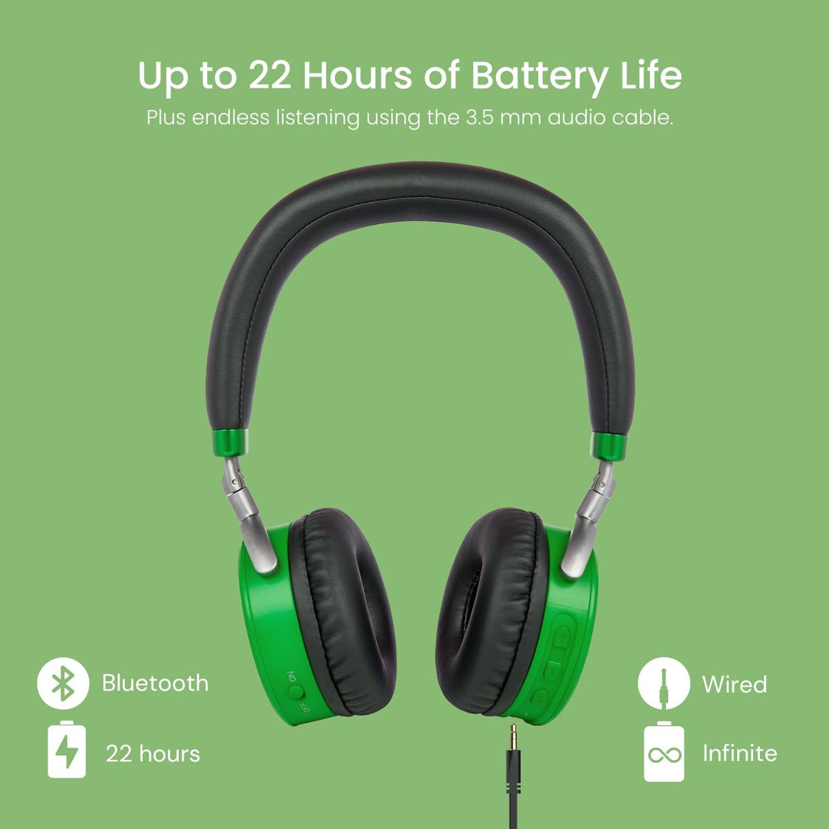 JuniorJam Plus Volume Limiting Headphones for Kids, Foldable & Adjustable Bluetooth Headphones, 22-Hour Battery Life USB-C Charging (Black) - PuriLite
