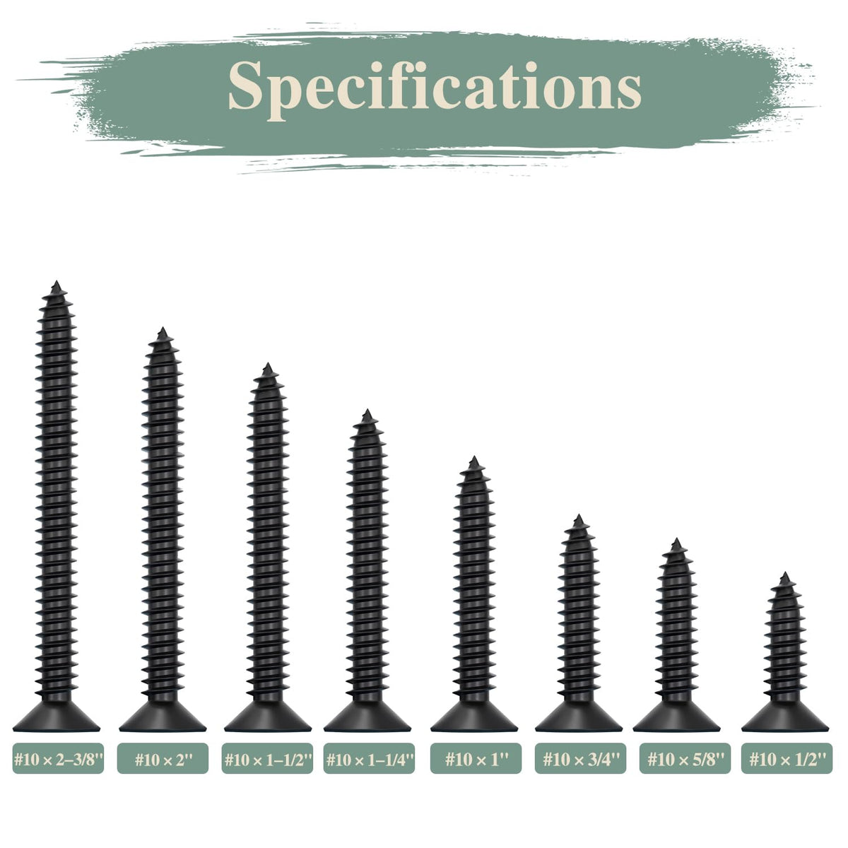 GOHODOMINO #4 x 1/2" Wood Screw 100Pcs, Stainless Steel 304 (18-8) Screws Flat Head Phillips Fast Self Tapping Drywall Screws Black Oxide - PuriLite