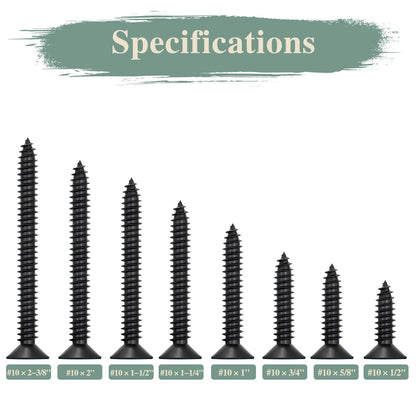 GOHODOMINO #4 x 1/2" Wood Screw 100Pcs, Stainless Steel 304 (18-8) Screws Flat Head Phillips Fast Self Tapping Drywall Screws Black Oxide - PuriLite