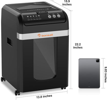 Bonsaii 200-Sheet Auto Feed Paper Shredder, 60 Minutes Nonstop Heavy Duty Shredders, 8.1 Gallon Large Bin Office Document Shredder, Micro-Cut/High Security P-4 Commercial Grade Shredder (C283-A) - PuriLite