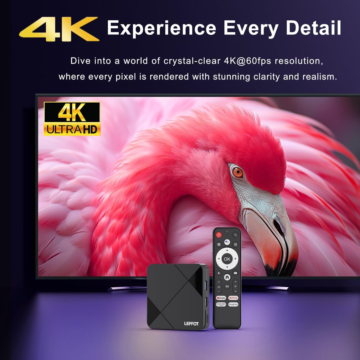 LEFFOT Android TV Box 2025,4K UHD Steaming Devices for TV,2GBRAM + 8GBROM,with HDR10,2.4G&5G WIFI6,BT 5.0,Smat TV Box RK3518 - PuriLite