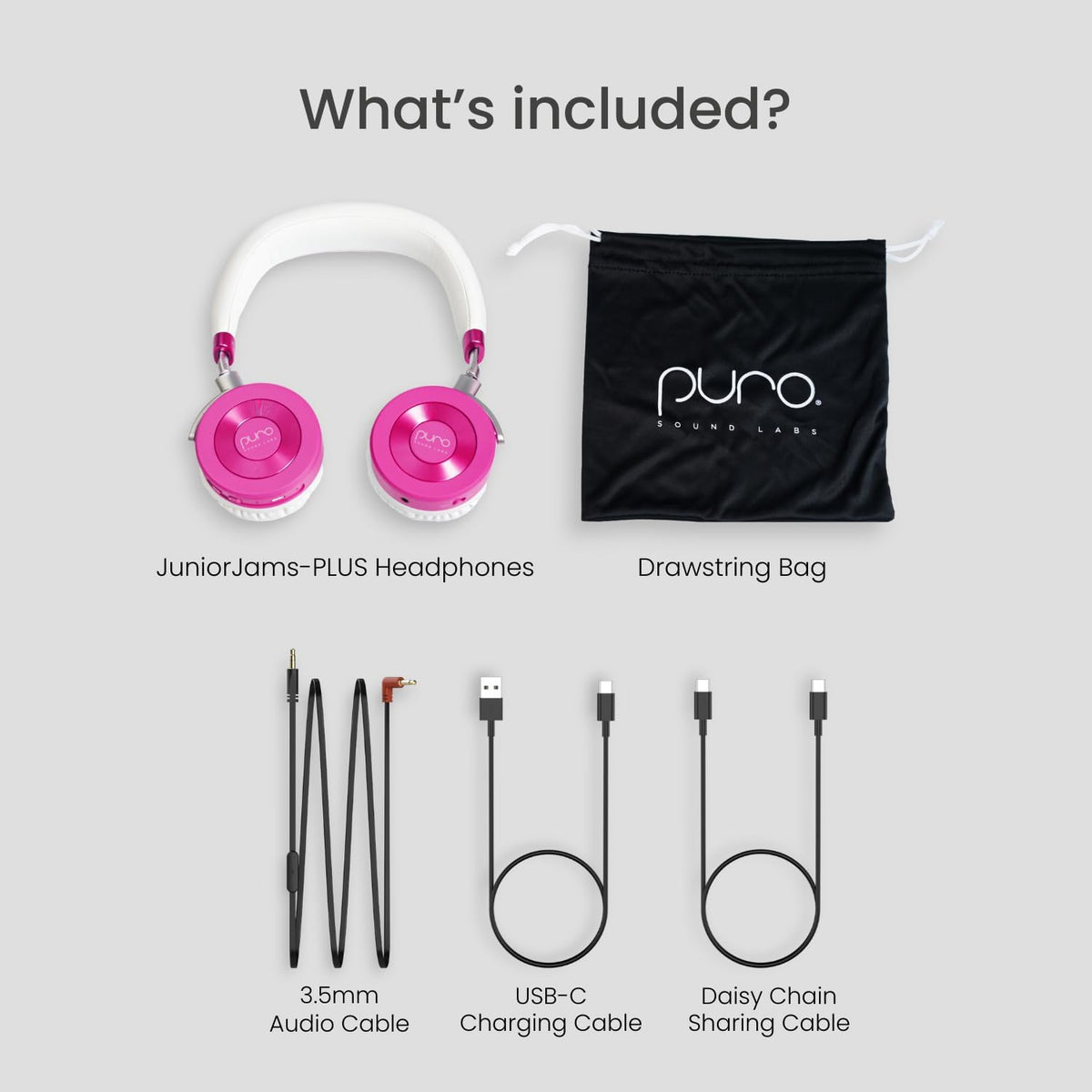 JuniorJam Plus Volume Limiting Headphones for Kids, Foldable & Adjustable Bluetooth Headphones, 22-Hour Battery Life USB-C Charging (Black) - PuriLite