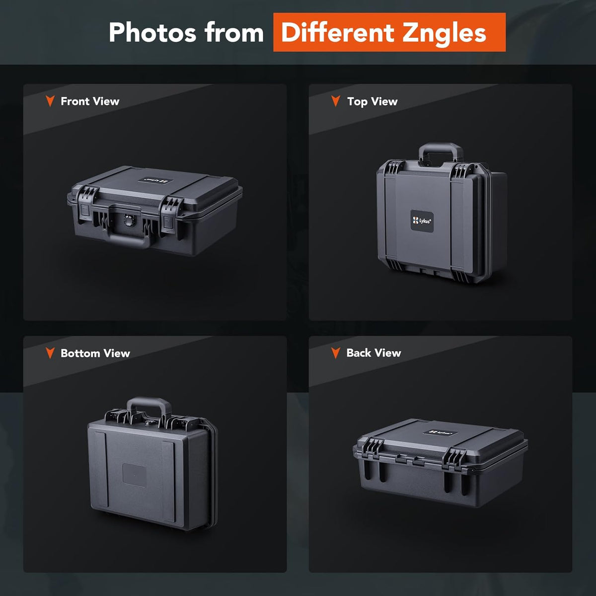 Lykus HC-3810 Waterproof Hard Case with Customizable Foam Insert, Interior Size 38x28x13.5cm, Suitable for Camera, Lens, Drone, mic, Flashlight, Telescope, Action cam, Electronics, Tools, and More - PuriLite