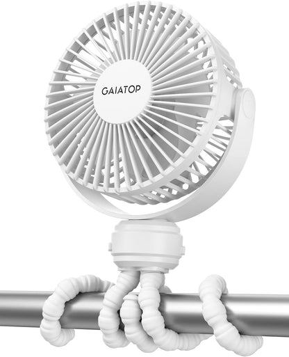Gaiatop Mini Portable Pram Fan, Rechargeable Small Clip on Fan for Stroller, Detachable 3 Speed 360 Degree Rotate Flexible Tripod Handheld Desk Cooling Car Seat Crib Treadmill Travel Black - PuriLite