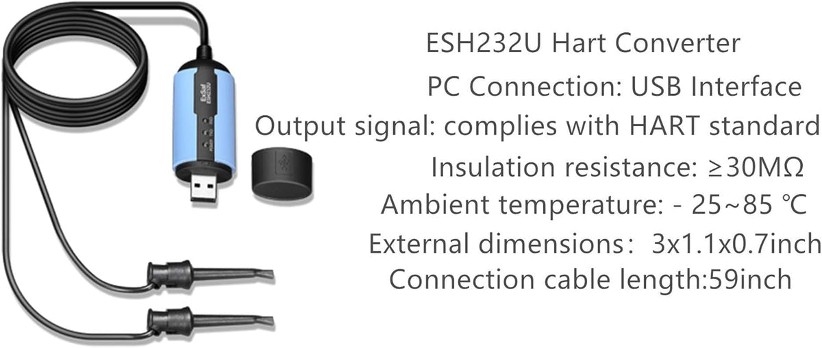 USB Hart Modem ESH232U USB to Hart Protocol Modem Hart Communicator 475 375Transmitter Convertor with Built-in Loop Resistor - PuriLite