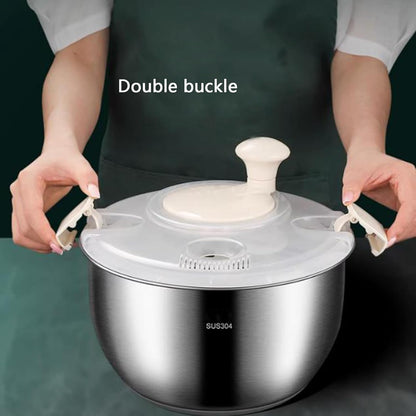 Salad Spinner, Large Stainless Steel Vegetable Washer, 5.3 Qt Plastic Lid for Washing Pasta and Fries, Durable Kitchen Tool - PuriLite