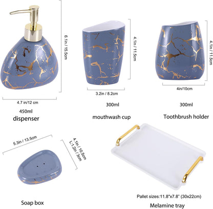 White Bathroom Accessories Set,Modern Countertop Bathroom Decor,Luxury 6 Piece Bathroom Accessory Set,Complete with Soap Dispenser,Toothbrush Holder,Tumbler,Tray - PuriLite