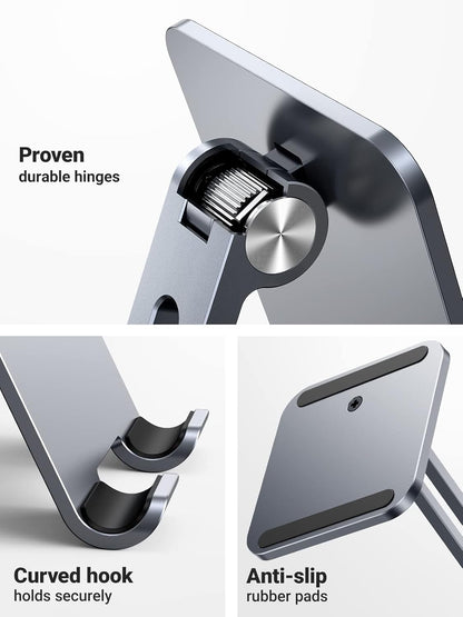 UGREEN Tablet Stand for Desk, Aluminum Stand for iPad Extended Height, Adjustable Foldable Portable Desktop Stand Holder for iPad Pro 12.9 11 9.7 10.5 iPad Air Mini Galaxy Surface iPhone 14 Pro, Grey - PuriLite