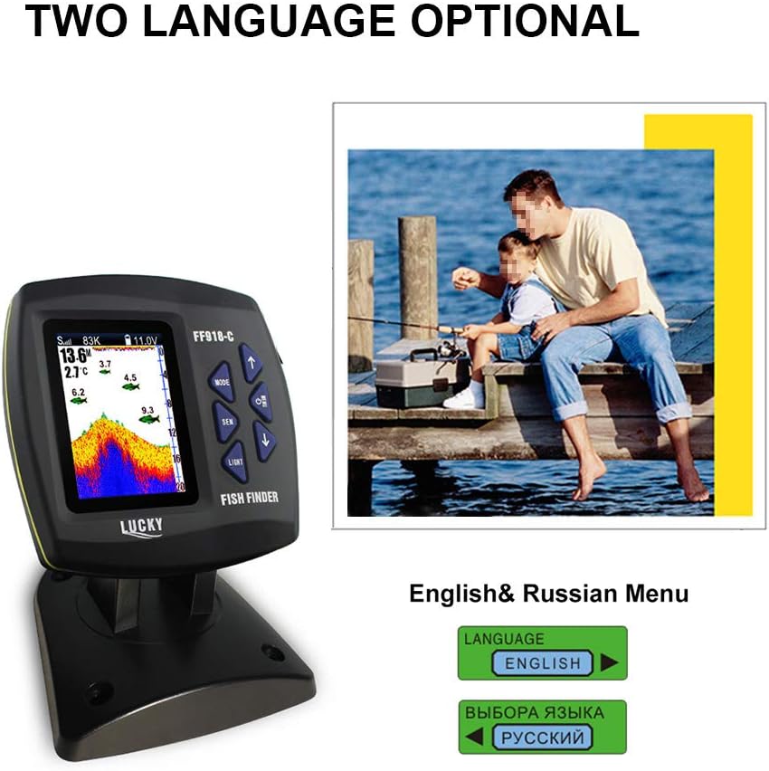 Sangmei Lucky FF918-C100DS Color Screen Wired Fish Finder Dual Frequency 328ft/100m Water Depth Boat Fish Finder - PuriLite