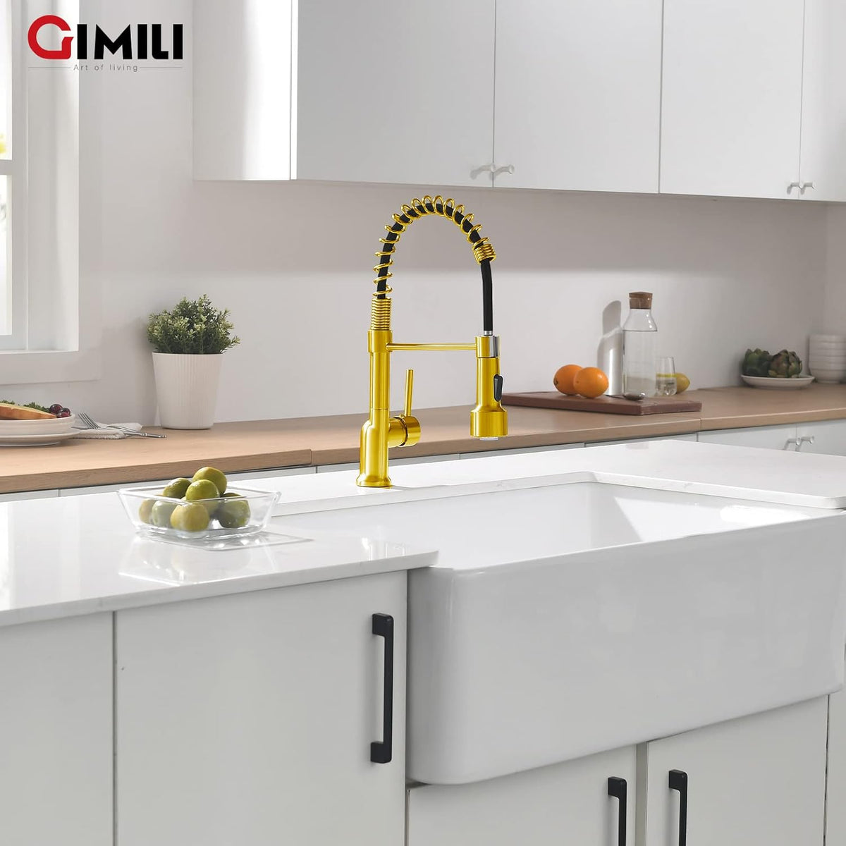GIMILI Matte Black Kitchen Faucet with LED Light,Single Hole Spring Kitchen Sink Faucet with Pull Down Sprayer - PuriLite