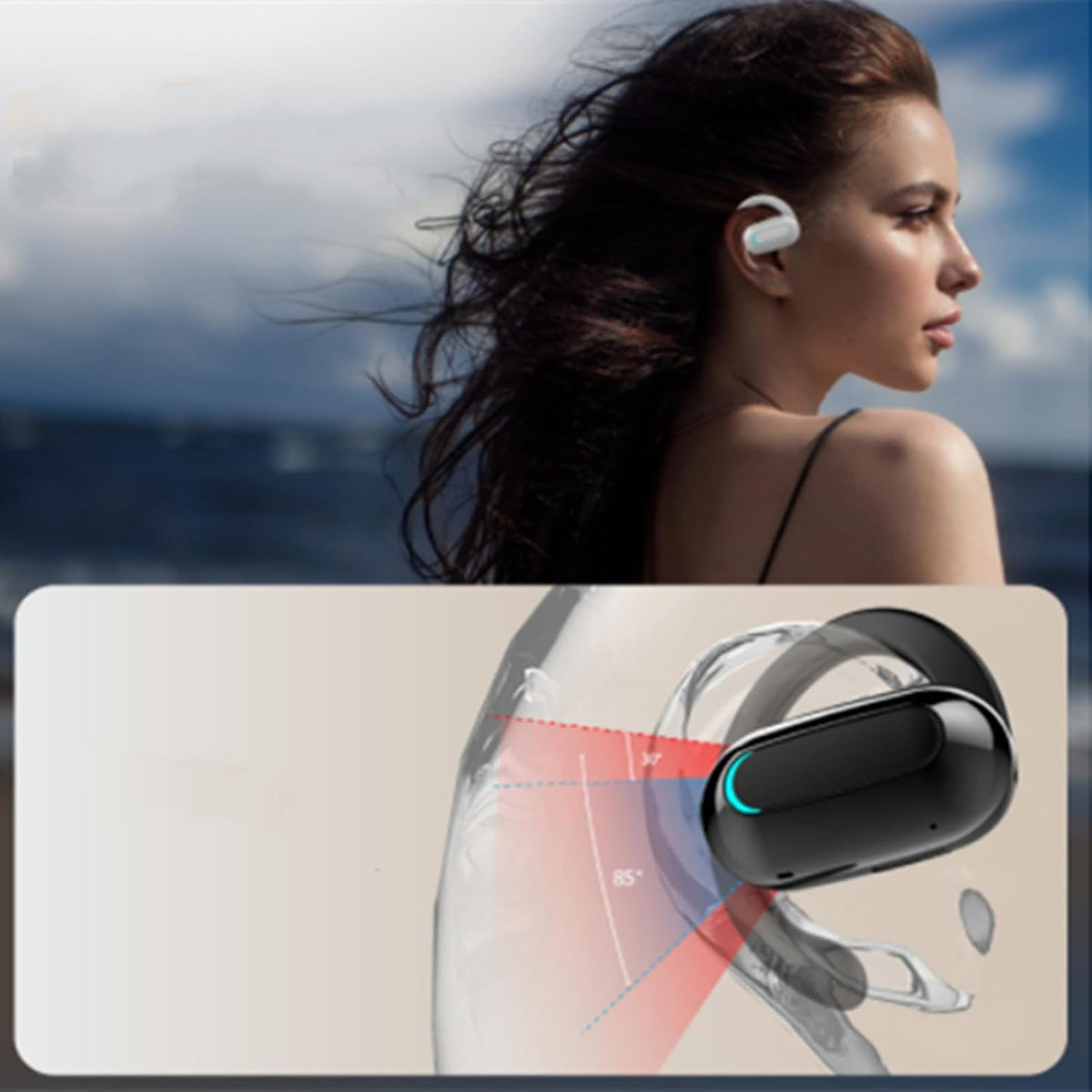 Open Ear Headphone,5.3 Bluetooth Headset for Cell Phones Wireless Earpiece Single Headset 15Hrs Talking with Noise Cancelling Mic Handsfree Earbud for iPhone Android Laptop Trucker Driver(Black) - PuriLite