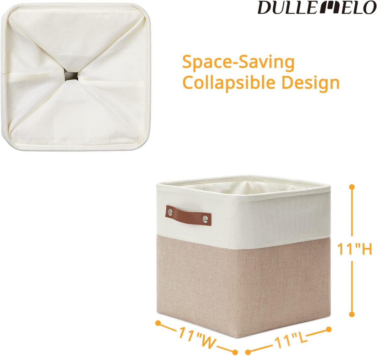 DULLEMELO Storage Baskets for Shelves, Fabric Collapsible Rectangular Storage Bins for Shelves, Closets, Nursery, Home, Office, Empty Gift Baskets (White&Teal) - PuriLite
