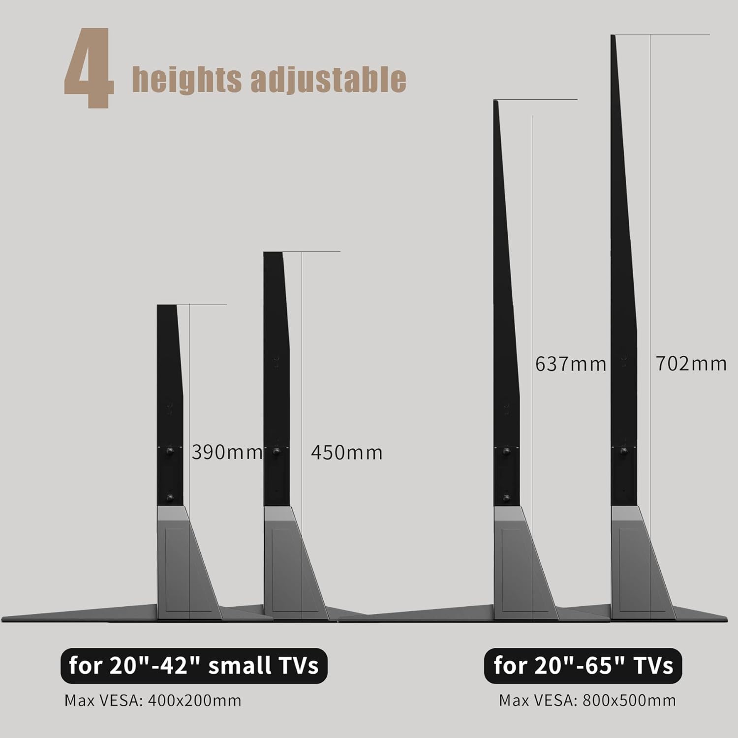 Suptek Universal TV Stands, Table Top TV Stand, Pedestal TV Stand for Most 17"-55" Screens, Height Adjustable TV Base Stand with Tempered Glass Base and Wire Management, Hold up to 40kg, VESA 75/400mm - PuriLite
