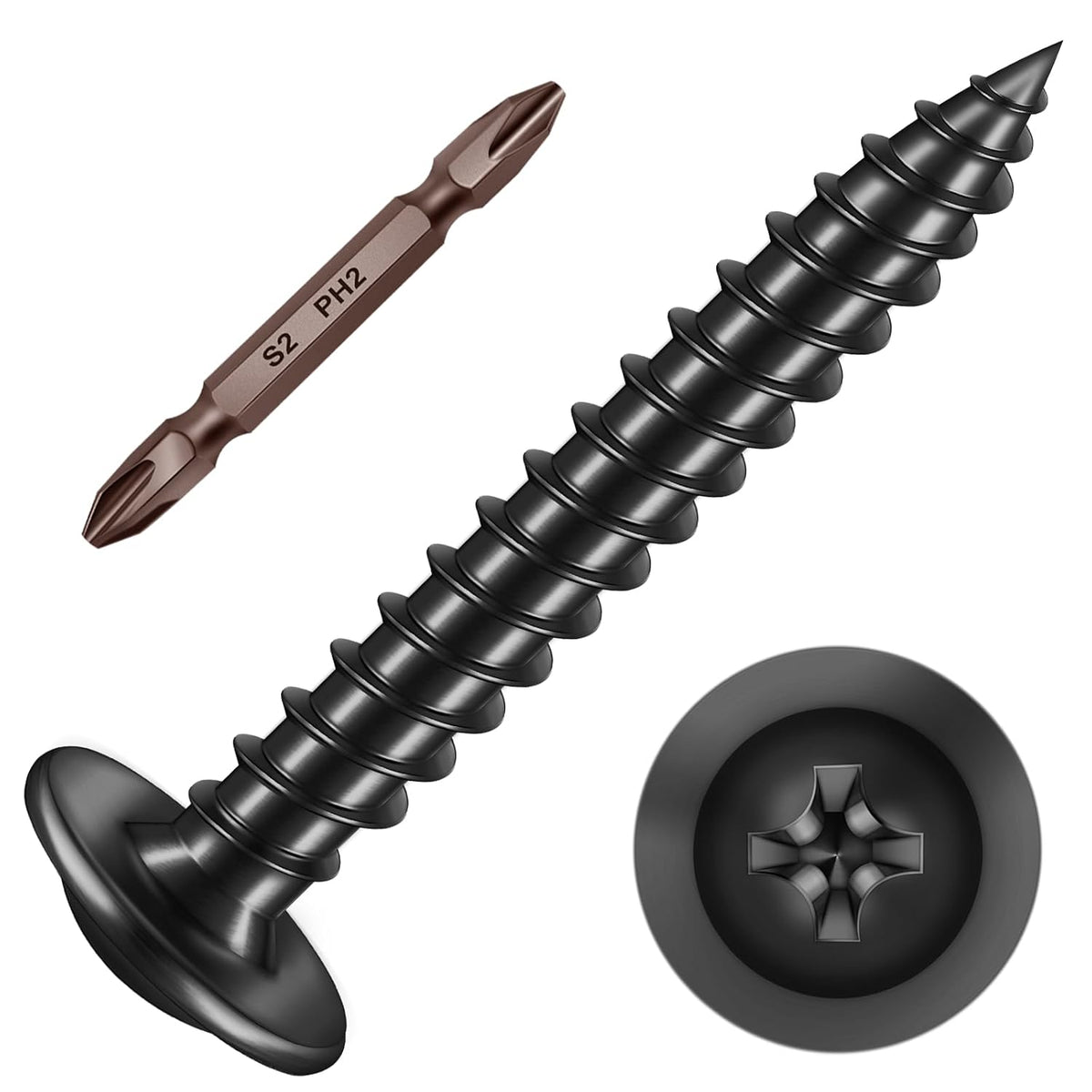 150Pcs #8 × 2" Black Screws for Wood, Phillips Truss Head Wood Screws, Quick Metal Self Tapping, Zinc Plated Steel, Truss Head Screws by Mywish - PuriLite