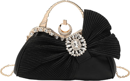 Buric Clutch Purses for Women Rhinestone Evening Handbag Bridal Wedding Prom Purse Formal Party Bow Tie Clutch for Women - PuriLite