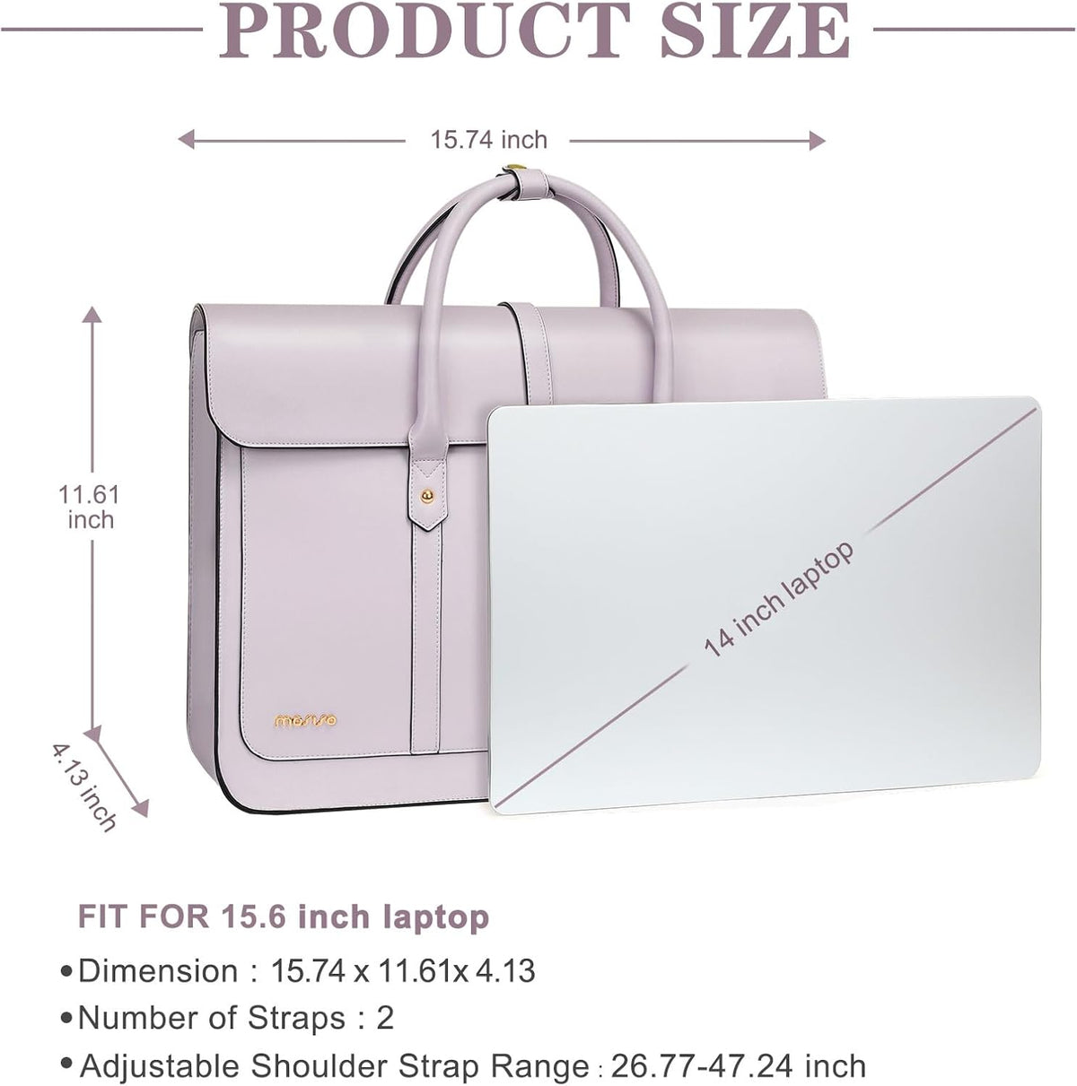 MOSISO Laptop Bag for Women, PU Leather Laptop Shoulder Bag Convertible Backpack, Work Travel Computer Bag with Bowknot - PuriLite