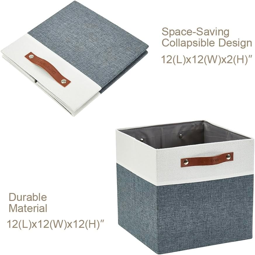 DECOMOMO Fabric Cube Storage Bin - Storage Baskets for Shelves, Kallax (Grey & White, 13 inch Cube) - 4 Pack - PuriLite