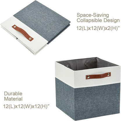 DECOMOMO Fabric Cube Storage Bin - Storage Baskets for Shelves, Kallax (Grey & White, 13 inch Cube) - 4 Pack - PuriLite