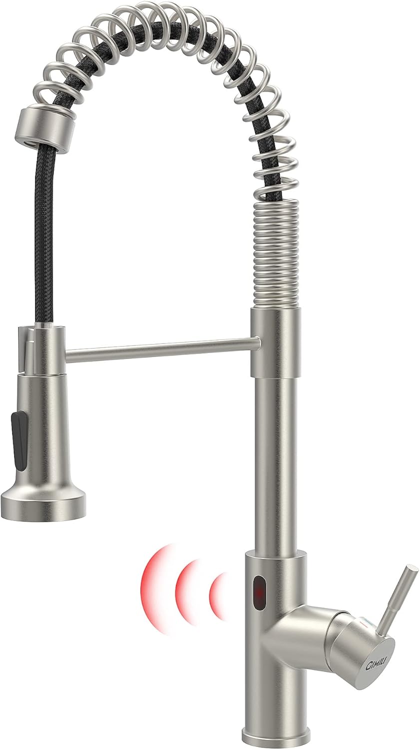 GIMILI Matte Black Kitchen Faucet with LED Light,Single Hole Spring Kitchen Sink Faucet with Pull Down Sprayer - PuriLite