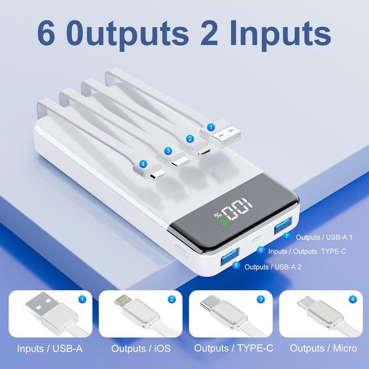 GTOCE Portable Charger,35000mAh Power Bank with 22.5W Fast Charging LED Digital Display Battery Pack with 6 Outputs 2 Inputs, Type C Powerbank Portable Charger for iPhone 15 Samsung AirPods etc,White - PuriLite