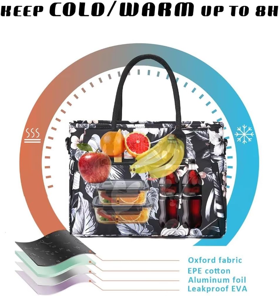 Lunch Bag for Women, Insulated Lunch Box for Work, Large Leakproof Cooler Purse with Side Pockets & Removable Shoulder Strap Women's Lunch Tote Bag for Picnic Work Beach Cute Lunch Bags (Heart) - PuriLite