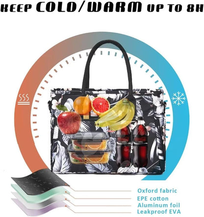 Lunch Bag for Women, Insulated Lunch Box for Work, Large Leakproof Cooler Purse with Side Pockets & Removable Shoulder Strap Women's Lunch Tote Bag for Picnic Work Beach Cute Lunch Bags (Heart) - PuriLite