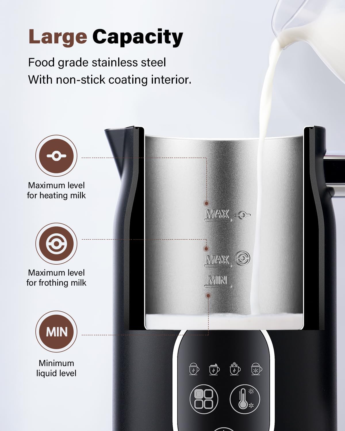 KIDISLE - 4 in 1 Electric Milk Frother with Automatic Temperature Control, Hot Cold Frothing Machine, Fast Foam Machine for Coffee, Latte, Hot Chocolate, Cappuccino, Macchiato, - PuriLite