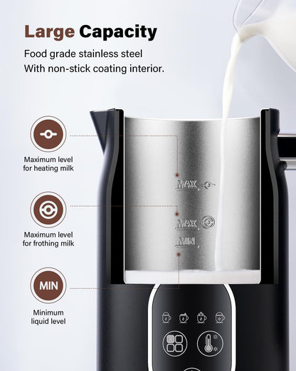 KIDISLE - 4 in 1 Electric Milk Frother with Automatic Temperature Control, Hot Cold Frothing Machine, Fast Foam Machine for Coffee, Latte, Hot Chocolate, Cappuccino, Macchiato, - PuriLite