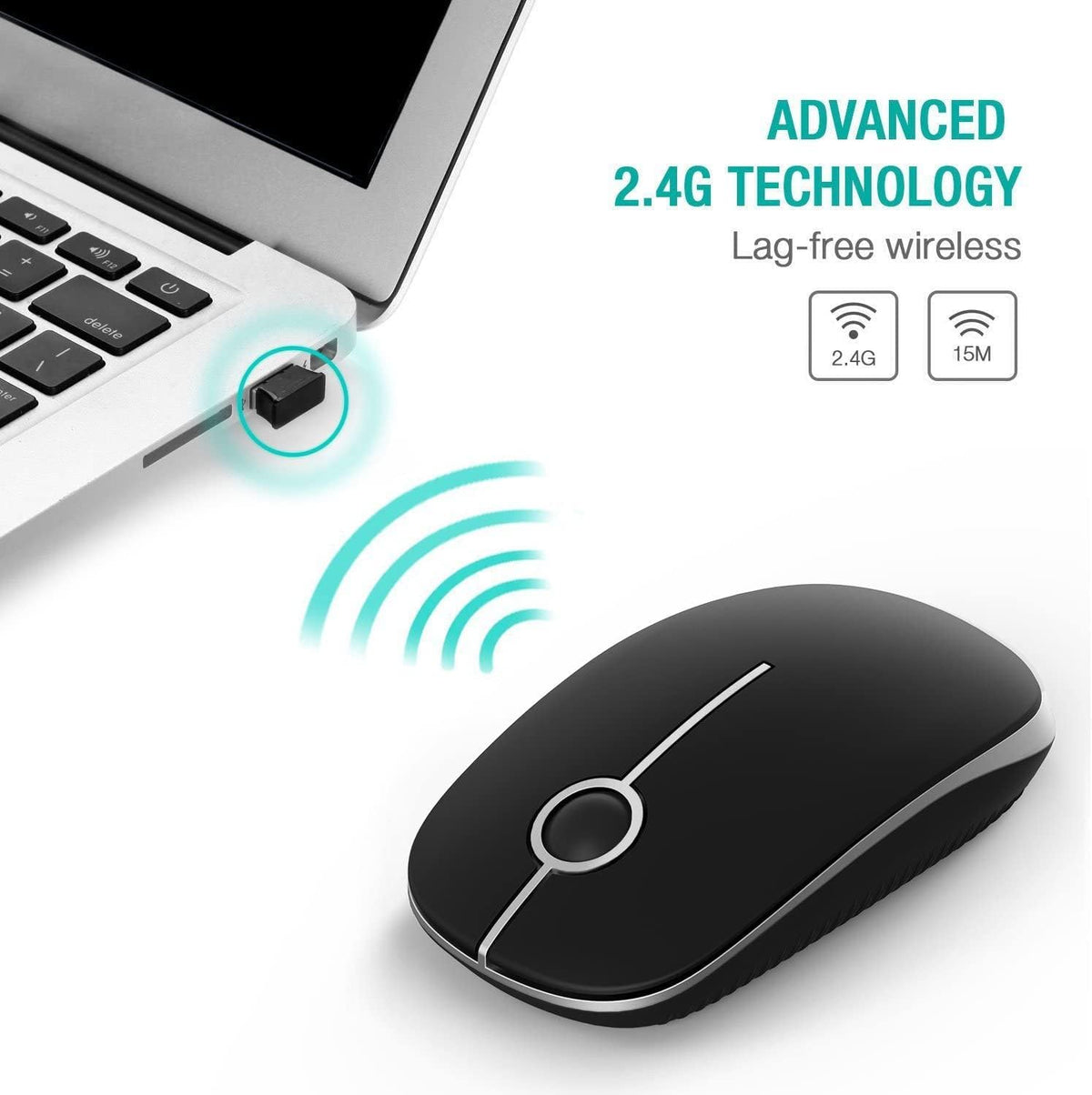 Wireless Mouse, Vssoplor 2.4G Slim Portable Computer Mice with Nano Receiver for Notebook, PC, Laptop, Computer (Black and Gray) - PuriLite