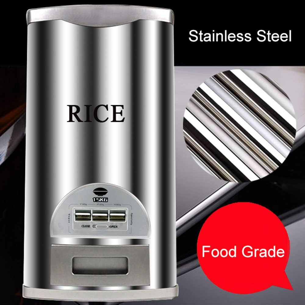 Rice Tank Rice Storage Rice Storage Container Stainless Steel 25/33/45/55/66LB Sealed Grain Rice Cabinet Rice Storage Bucket (Black 20kg) - PuriLite