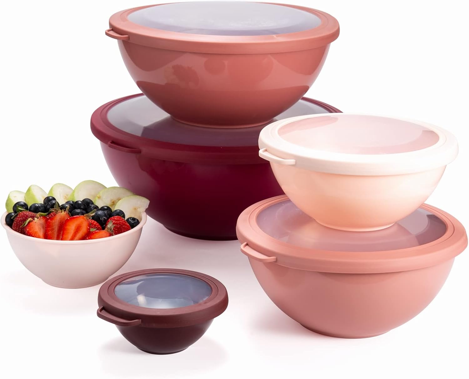 COOK WITH COLOR Mixing Bowls with TPR Lids - 12 Piece Plastic Nesting Bowls Set Includes 6 Prep Bowls and 6 Lids, Microwave Safe Mixing Bowl Set (Mint) - PuriLite