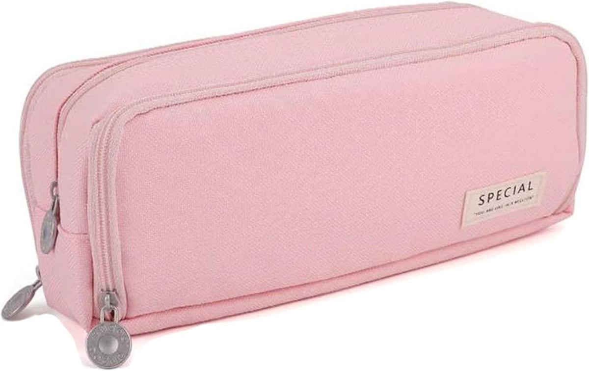 Big Capacity Pencil Case, OLIYuMi 3 Compartment Pencil Pouch Pencil Bag Storage Box Stationery Organizer Makeup Bag with Zipper Closure for Student Office College Boys and Girls (Pink) - PuriLite