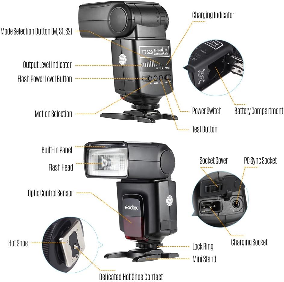 Godox Camera Flash Speedlite with 2.4G Wireless Trigger + 12 * Flash Gels + Diffuser 1/20000S Recycle Time 3 Modes Compatible with Canon Sony Nikon Fujifilm Olympus Cameras with Hot Shoe Mount - PuriLite