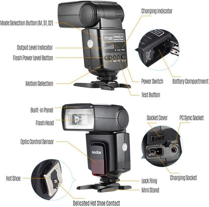 Godox Camera Flash Speedlite with 2.4G Wireless Trigger + 12 * Flash Gels + Diffuser 1/20000S Recycle Time 3 Modes Compatible with Canon Sony Nikon Fujifilm Olympus Cameras with Hot Shoe Mount - PuriLite