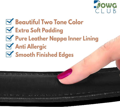 DowgClub | Genuine Leather Dog Collar | Full Grain, Heavy Duty | Comfortable, Strong | Best for Pups, Small, Medium & Large Breeds | Pink, Brown, Black, Tan - PuriLite