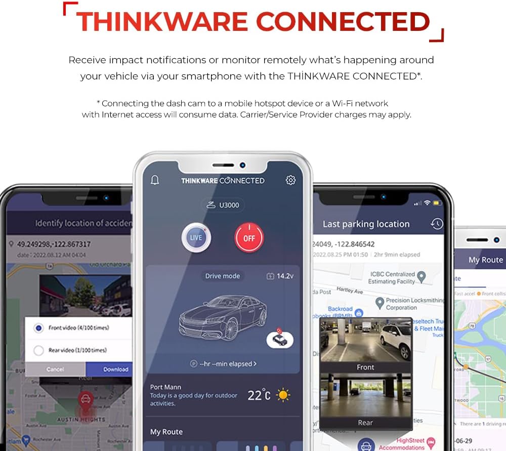 THINKWARE U3000 2CH 4K Front Dash Cam, 2K Rear Cam, STARVIS 2 Sensor Super Night Vision, Car Camera 5GHZ Wi-Fi GPS Radar Buffered Parking Mode CPL Filter Red Light Speed Camera Alerts OBD Cable - PuriLite