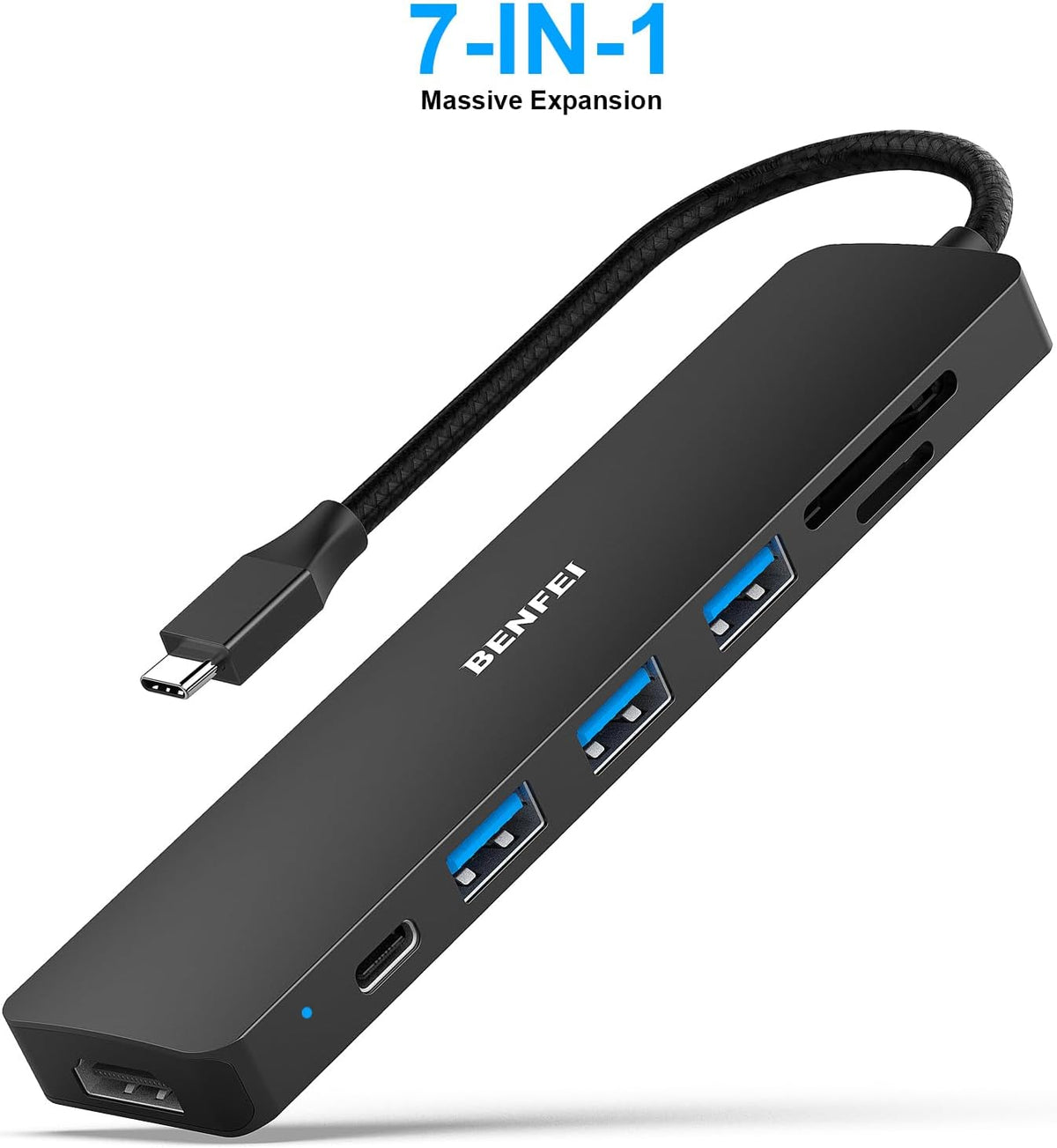 BENFEI USB C HUB 7in1, USB C HUB Multiport Adapter with USB-C to HDMI, USB-C to SD/TF Card Reader/3*USB 3.0/100W Power Delivery, Compatible with iPhone 15 Pro/Max, MacBook, iPad Pro, iMac, S23, XPS17 - PuriLite