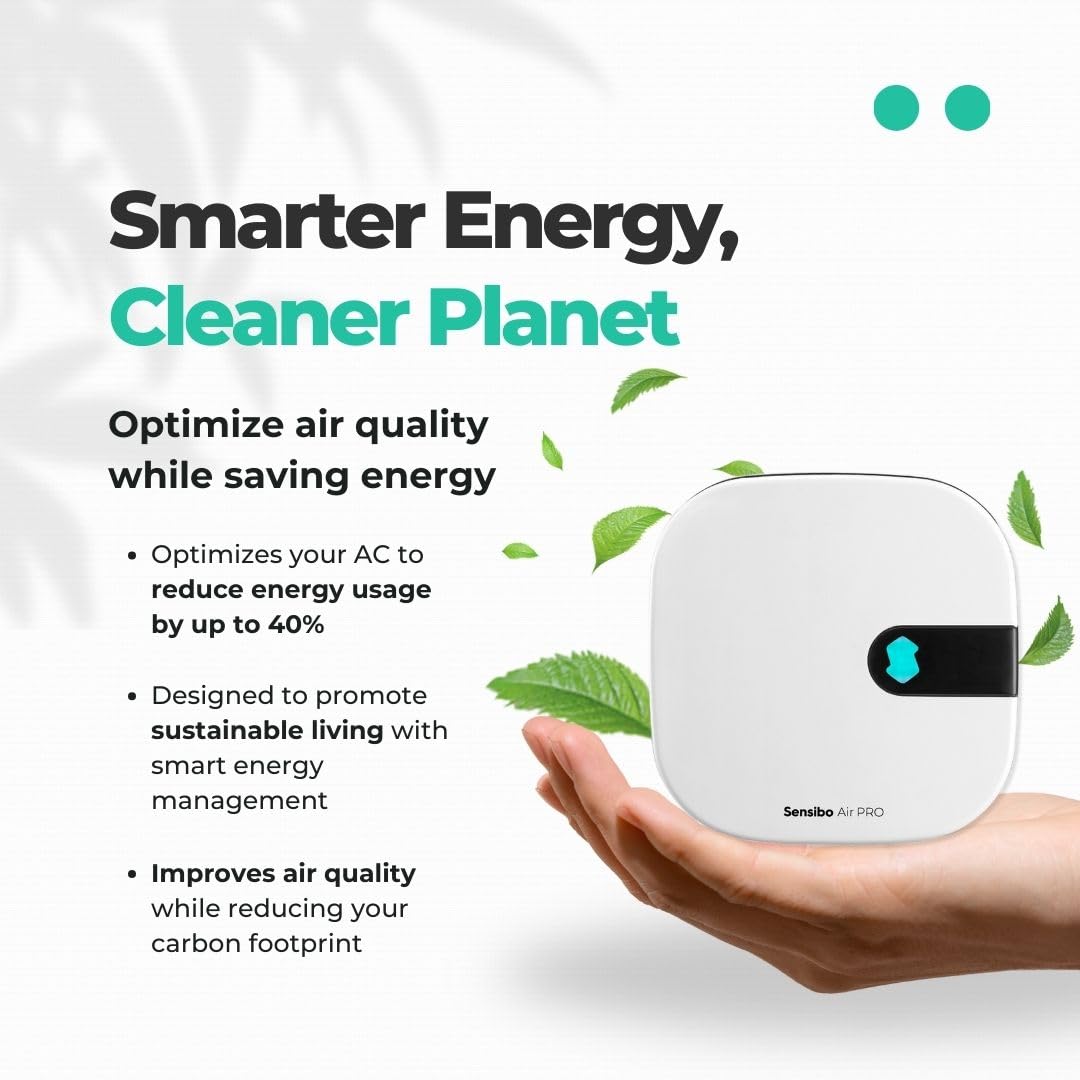 Sensibo Air PRO - Air Conditioner Smart Controller & Air Quality Sensor. Smart Thermostat for Mini Split, Window, Portable AC. Temp & Humidity Sensors. Google, Alexa, Siri & Apple HomeKit Compatible - PuriLite