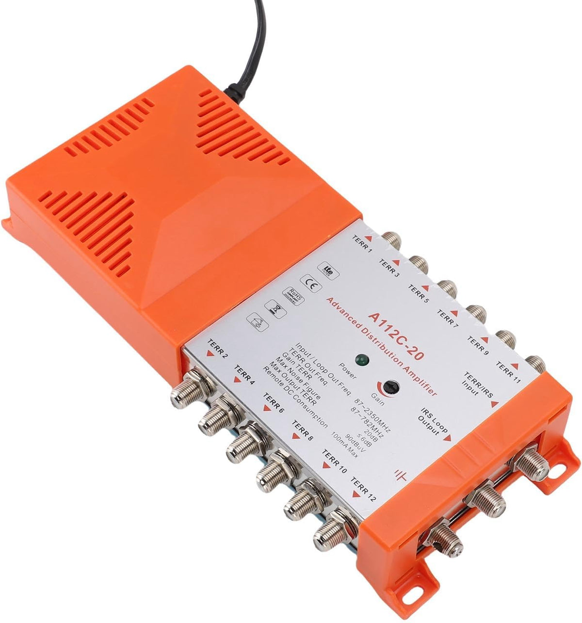 12 Channel Distribution Amplifier for TV CATV, Low Noise Figure ≤4dB, Seamless Connection to Multiple Televisions, Remote Powering, Compact Design, RED Compliant, (US Plug 110-120V) - PuriLite