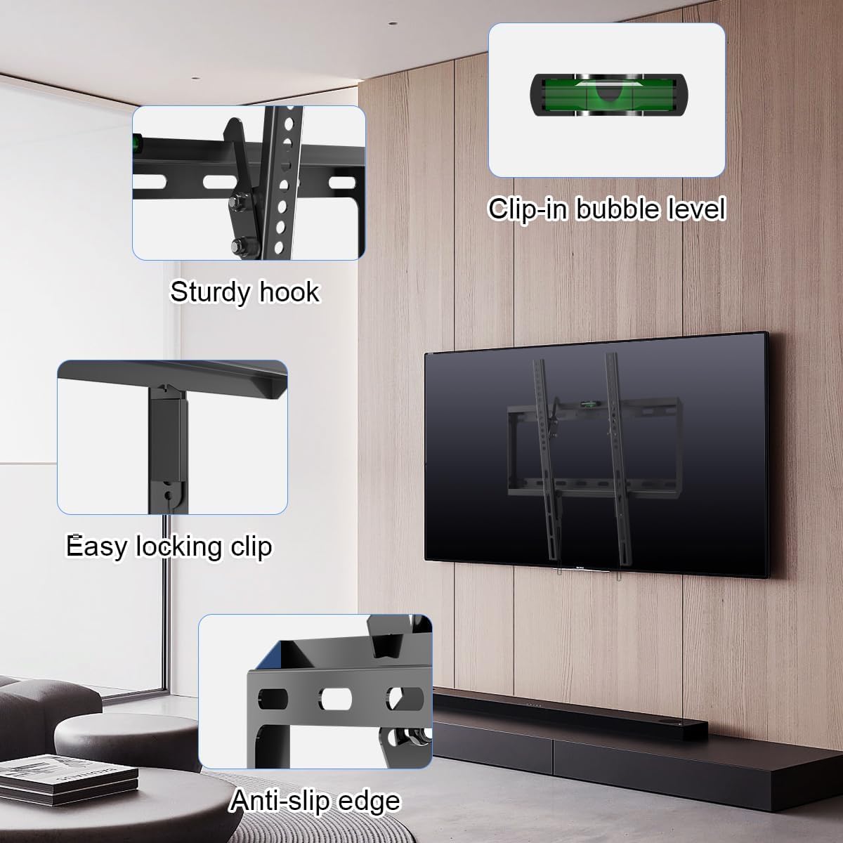 Suptek Tilt TV Wall Mount Bracket for Most 26-60 inch LED, LCD and Plasma TV, Mount with Max 400x400mm VESA and 99lbs Loading Capacity, Fits Studs 16" Apart, Low Profile with Bubble Level - PuriLite