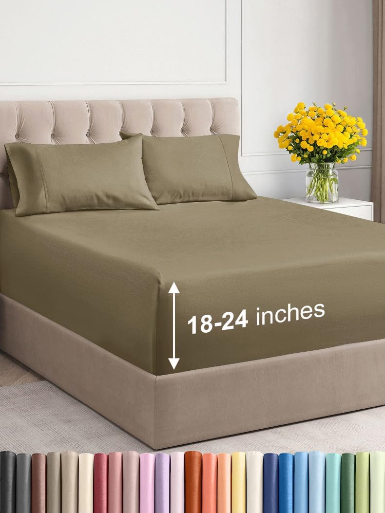 Extra Deep Queen Sheet Set - 6 Piece Breathable & Cooling Sheets - Hotel Luxury Bed Sheets Set - Easy & Secure Fit - Soft, Wrinkle Free & Comfy Sheets Set - White Sheet Set w/Extra Deep Pockets - PuriLite
