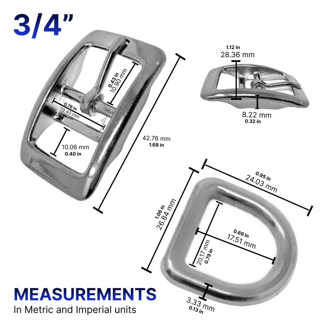 Regal Dog Products 1" Inch Double Bar Buckle and Matching D-Ring in Nickel Plated Hardware (6-pack) - PuriLite