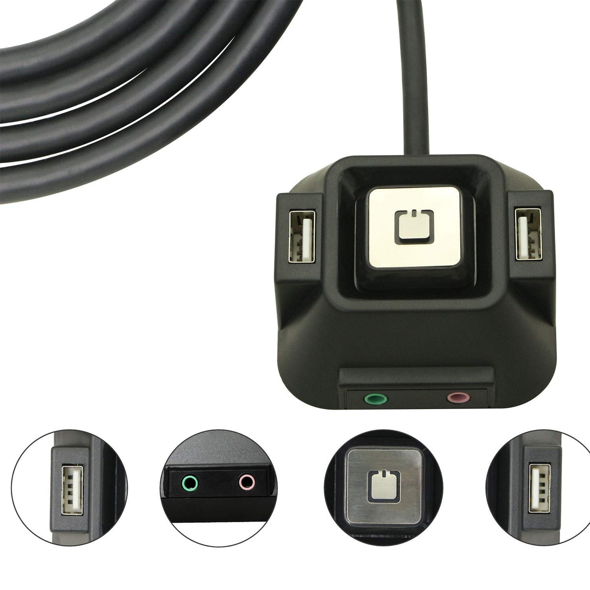 PC Power Button, Desktop Computer Case Switch,Reset HDD Button Switch with Dual USB Ports, Audio Ports for Desktop Case - PuriLite