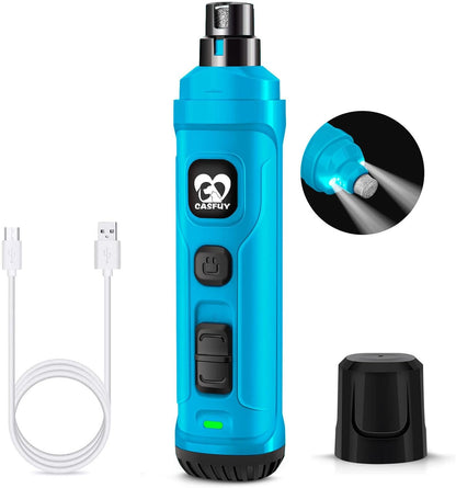 Casfuy Dog Nail Grinder with 2 LED Light - New Version 2-Speed Powerful Electric Pet Nail Trimmer Professional Quiet Painless Paws Grooming & Smoothing for Small Medium Large Dogs and Cats (Blue) - PuriLite