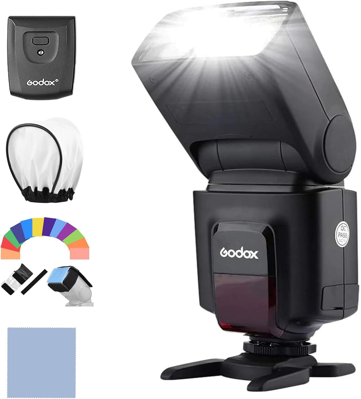 Godox Camera Flash Speedlite with 2.4G Wireless Trigger + 12 * Flash Gels + Diffuser 1/20000S Recycle Time 3 Modes Compatible with Canon Sony Nikon Fujifilm Olympus Cameras with Hot Shoe Mount - PuriLite