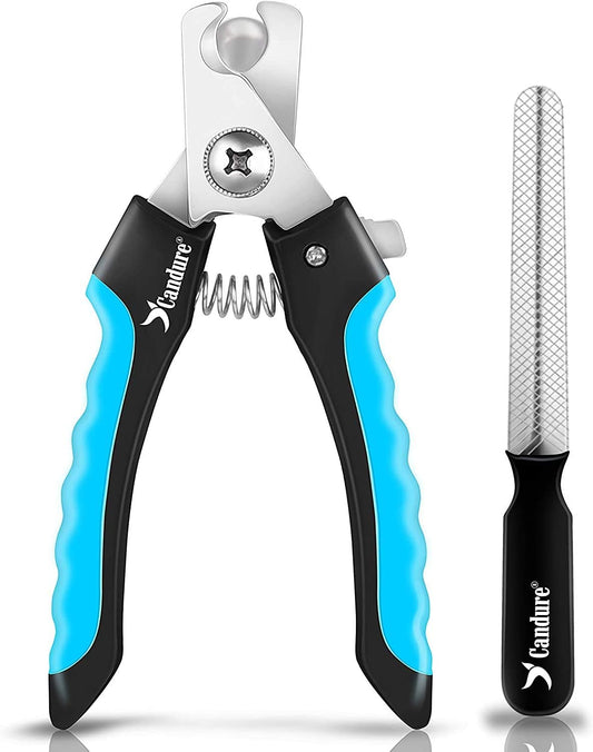 Candure Dog Nail Clippers and Trimmer with Safety Guard to Avoid Over-Cutting Toe Nails- Professional Grooming Razor Edge Blades Pet Nail Clipper with Free Nail File for Small Medium Large Breeds - PuriLite