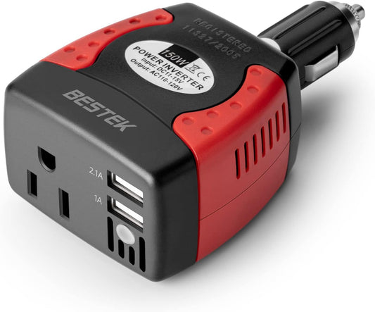 BESTEK 150W Power Inverter 12V to 110V Voltage Converter Car Charger Power Adapter with 3.1A Dual USB Charging Ports - PuriLite