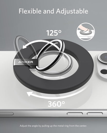 Anker Magnetic Phone Grip, MagGo 610 Ring Holder, Adjustable Kickstand, Only for iPhone 16/16 Plus/16 Pro/16 Pro Max/15/14/13/12 Series - PuriLite