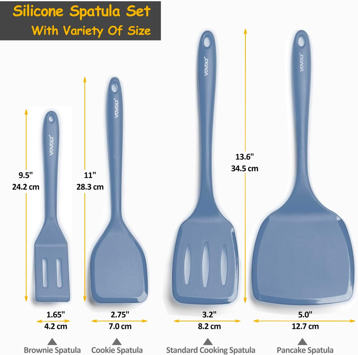 Silicone Spatula Set, 600°F Heat Resistant Silicone Spatula Turner Flipper for Cooking, Non Stick and Non Scratch Kitchen Utensils for Eggs & Pancakes, 4 Pack, Black - PuriLite